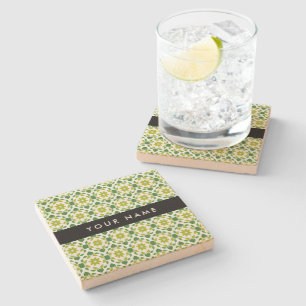 Dessous-de-verre En Pierre Motif de feuille, feuilles vertes, votre nom