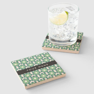 Dessous-de-verre En Pierre Motif de feuille, feuilles vertes, votre nom