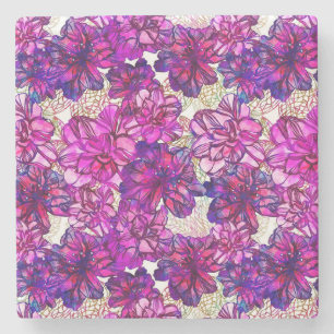 Dessous-de-verre En Pierre Motif de fleurs abstrait de rose et de pourpre