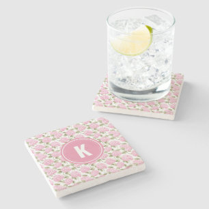 Dessous-de-verre En Pierre Motif de fleurs d'hydrangea rose élégant avec mono