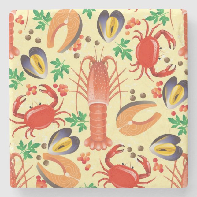 Dessous-de-verre En Pierre Motif de fruits de mer (Devant)