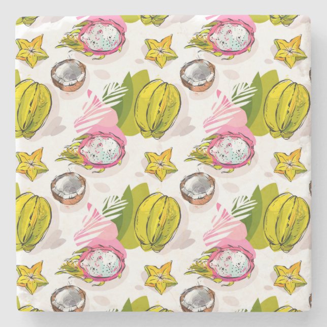 Dessous-de-verre En Pierre Motif de fruits texturés à main libre (Devant)