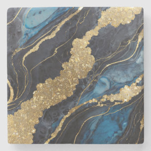 Dessous-de-verre En Pierre Motif de marbre bleu avec or