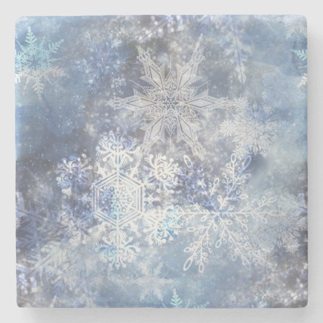 Dessous-de-verre En Pierre Motif de Noël bleu texturé de glace et de neige (Devant)