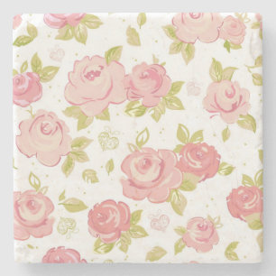 Dessous-de-verre En Pierre Motif de papier peint d'élégance des roses roses 3