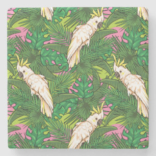 Dessous-de-verre En Pierre Motif de perroquets avec Feuilles de palme