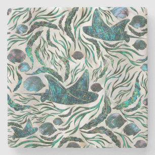 Dessous-de-verre En Pierre Motif de poisson stingray et squelette Abalone