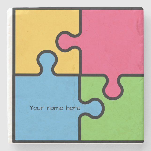 Dessous-de-verre En Pierre Motif de puzzle avec nom modifiable (Devant)