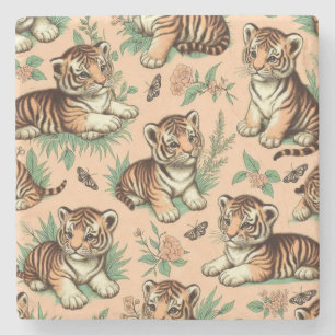 Dessous-de-verre En Pierre Motif de tigre de bébé Vintage
