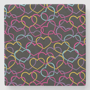 Dessous-de-verre En Pierre Motif de Valentine avec des coeurs de couleur
