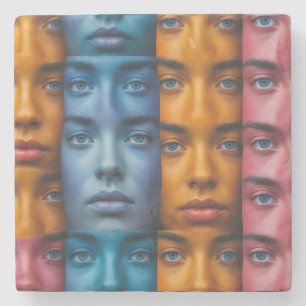 Dessous-de-verre En Pierre Motif des faces colorées
