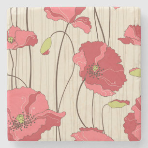Dessous-de-verre En Pierre Motif des Poppies rétro