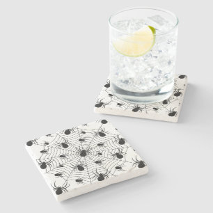 Dessous-de-verre En Pierre Motif d'Halloween Black White araignées