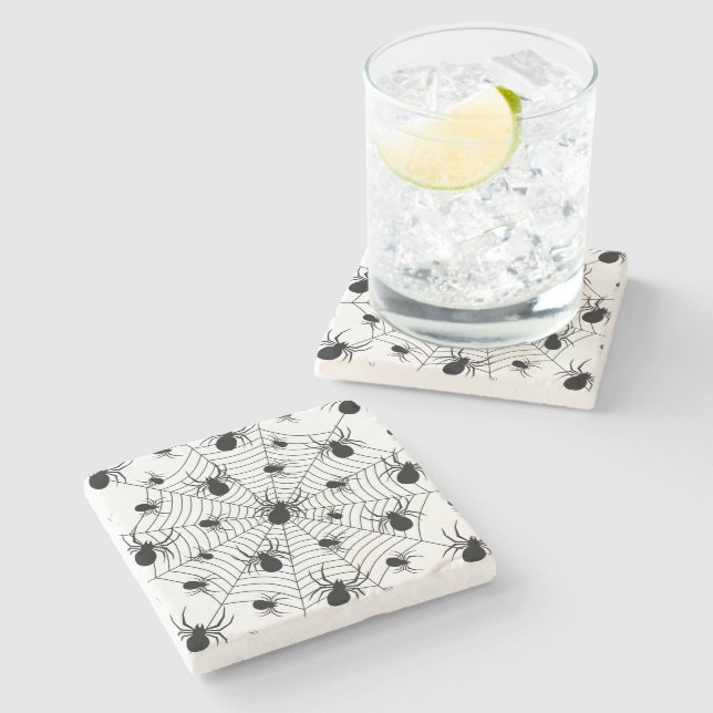 Dessous-de-verre En Pierre Motif d'Halloween Black White araignées (Côté)