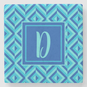 Dessous-de-verre En Pierre Motif diamant trois tons bleu monogramme