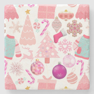 Dessous-de-verre En Pierre Motif d'ornement de Noël rose
