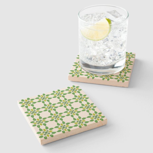 Dessous-de-verre En Pierre Motif Feuille, Motif De Feuilles, Feuilles Verts (Côté)