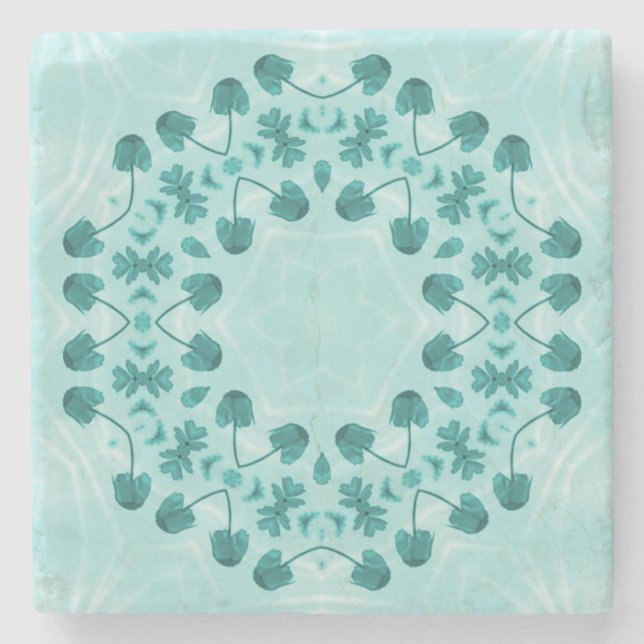 Dessous-de-verre En Pierre Motif floral, bleu Turquoise (Devant)