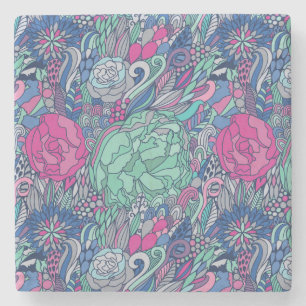 Dessous-de-verre En Pierre Motif floral coloré de griffonnage
