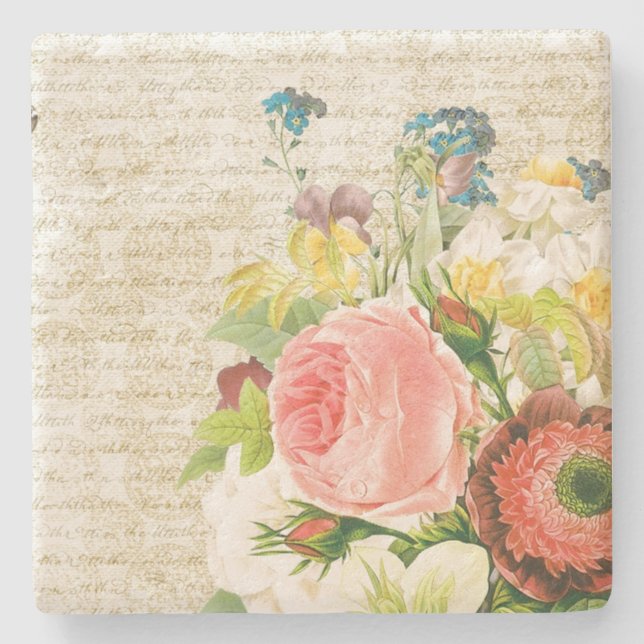 Dessous-de-verre En Pierre Motif floral pastel féminin (Devant)