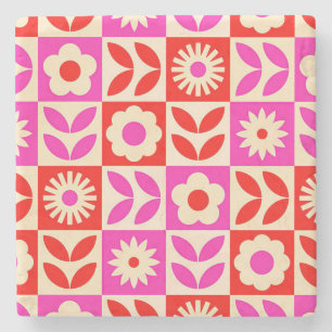 Dessous-de-verre En Pierre Motif floral rétro vibrant