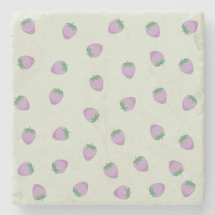 Dessous-de-verre En Pierre Motif Fraise Violette sur Fond Vert
