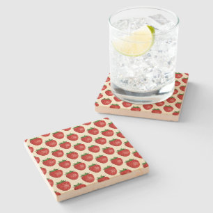 Dessous-de-verre En Pierre Motif fraises, fraises rouges, fruits, feuilles