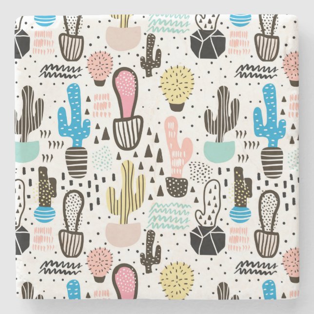 Dessous-de-verre En Pierre Motif géométrique moderne de Cactus (Devant)