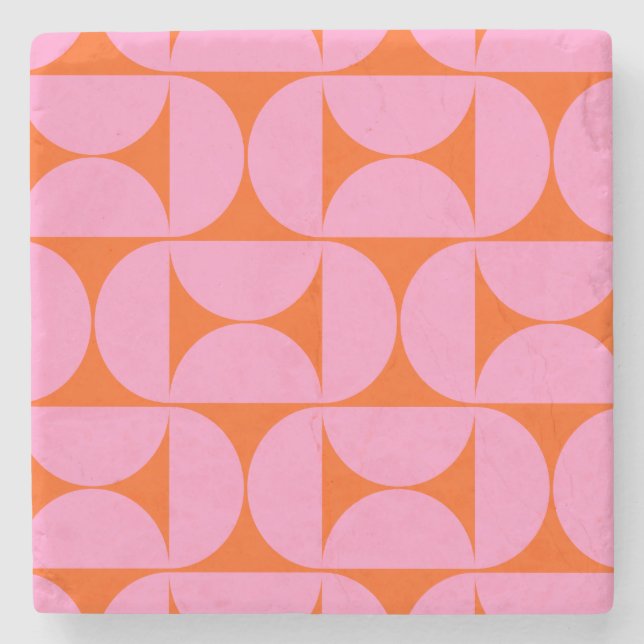 Dessous-de-verre En Pierre Motif Moderne Du Milieu Du Siècle Préppant Rose Et (Devant)