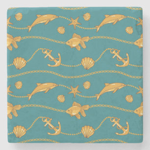Dessous-de-verre En Pierre Motif nautique d'or