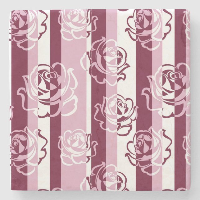 Dessous-de-verre En Pierre Motif rayé avec des roses (Devant)