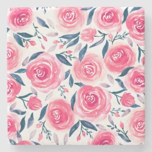 Dessous-de-verre En Pierre Motif Rose d'aquarelle rose