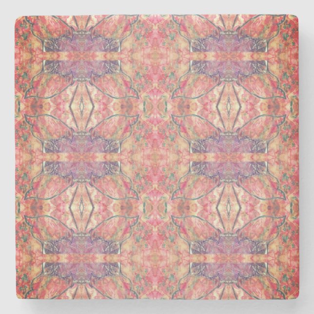 Dessous-de-verre En Pierre Motif rose et violet (Devant)