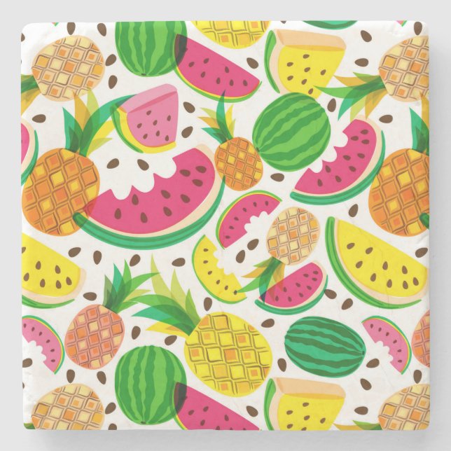 Dessous-de-verre En Pierre Motif rouge et jaune de fruit tropical (Devant)