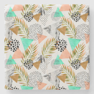 Dessous-de-verre En Pierre Motif tropical géométrique abstrait de feuille