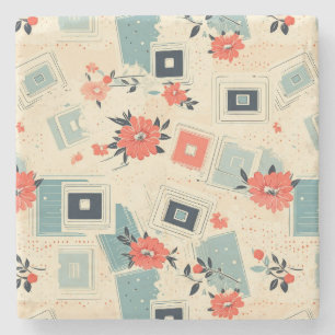 Dessous-de-verre En Pierre Motif vintage Floral & Caméra (3)
