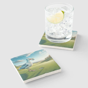 Dessous-de-verre En Pierre Mouette avec balle de golf dans son bec