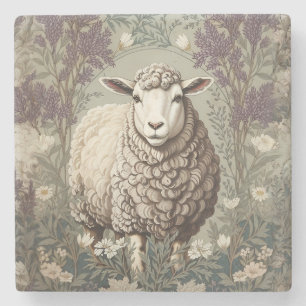Dessous-de-verre En Pierre Moutons Élégants Fond de Fleur de Lavande