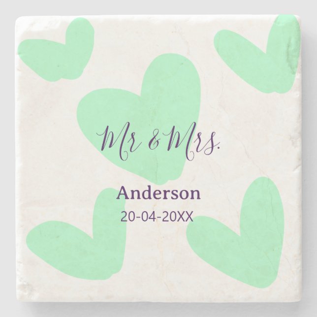 Dessous-de-verre En Pierre Mr & Mrs add family name date year wedding favor  (Devant)