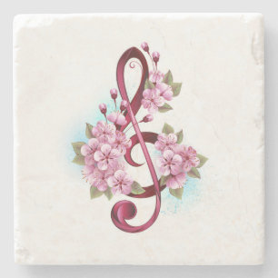 Dessous-de-verre En Pierre Musical treble clef notes with sakura flowers