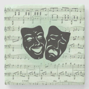 Dessous-de-verre En Pierre Musique verte et masques grecs de théâtre