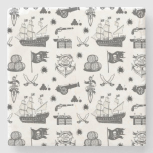 Dessous-de-verre En Pierre Navires, Canons, épées et vin Pirate Thème