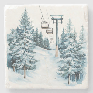 Dessous-de-verre En Pierre Neige d'hiver Ski