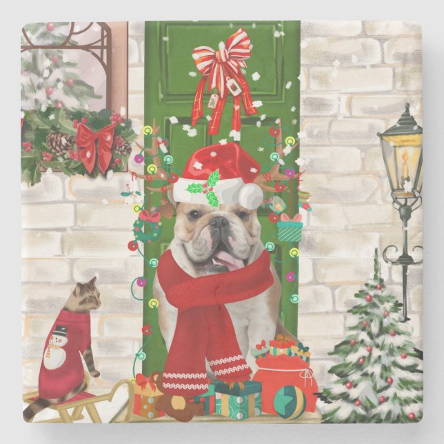 Dessous-de-verre En Pierre Noël de Bulldog anglais (Devant)