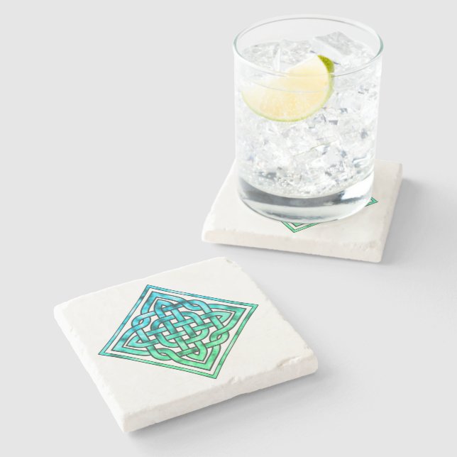 Dessous-de-verre En Pierre Noeud celtique - Bleu diamant Vert (Côté)