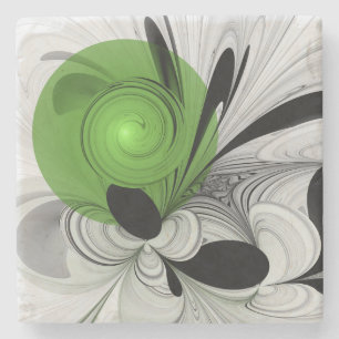 Dessous-de-verre En Pierre Noir Abstrait et blanc avec art fractal vert