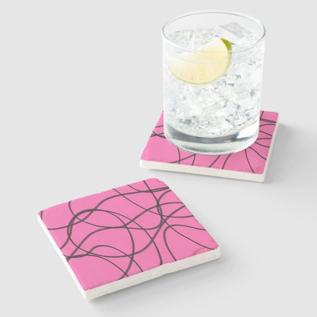 Dessous-de-verre En Pierre Noir sur le ruban rose (Côté)