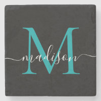 Noir Turquoise Monogramme vert Nom du script fémin