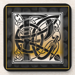Dessous de verre en pierre noirs celtiques de