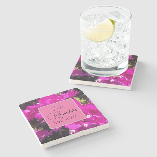 Dessous-de-verre En Pierre Nom de famille rose vibrant (Côté)